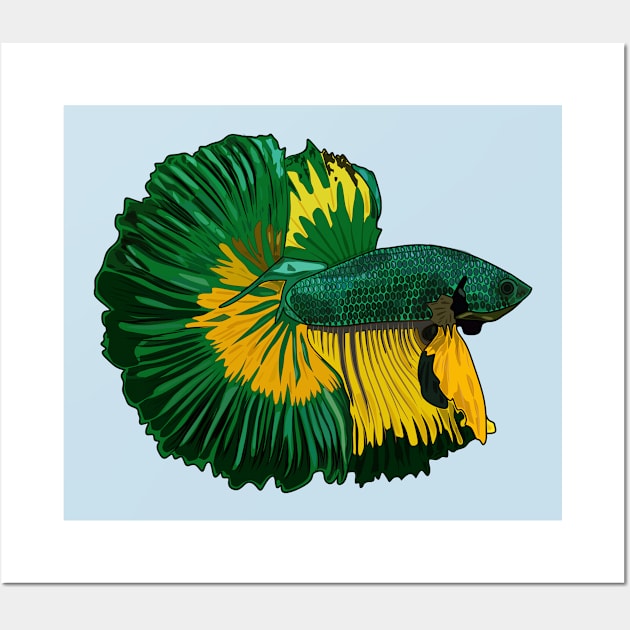 Siamese fighting fish cartoon illustration Wall Art by Miss Cartoon